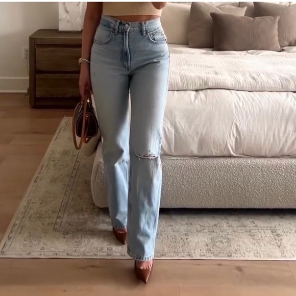 RIPPED HIGH RISE TRF STRAIGHT LEG JEANS - Picture 4 of 5